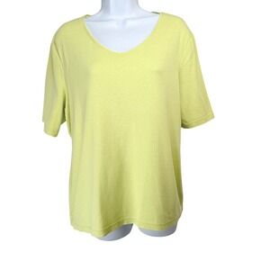 Chico's Ultimate Tee‎ Yellow-Green Womens L Chicos 2 V Neck Short Sleeve Cotton